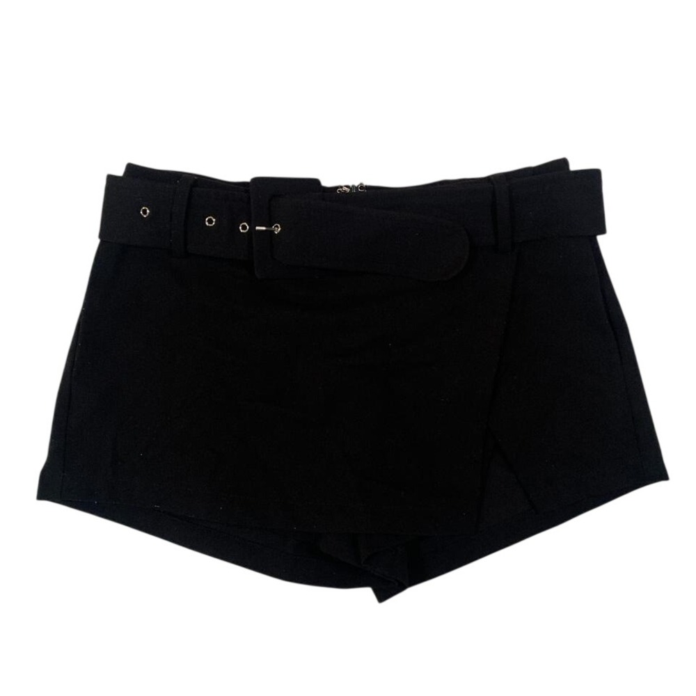 XS – Steele Black Belted Skort / Mini Skirt Shorts‎ – High Waisted, Dressy, Y2K